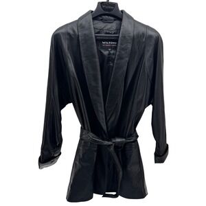 Wilsons Leather Women's M Black Shawl Collar Belted Blazer Jacket Classic Chic
